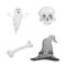 Cartoon monochrome halloween symbols set.