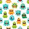 Cartoon monster characters seamless pattern decor