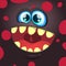 Cartoon monster face. Vector Halloween black monster avatar with wide smile.