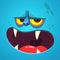 Cartoon monster face. Vector Halloween blue monster avatar with open mouth with sharp teeth