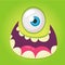 Cartoon monster face. Vector Halloween green cool monster avatar with wide smile. Big set of monster faces.