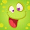 Cartoon monster face. Vector Halloween green happy cool monster avatar. Party mask.