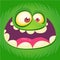 Cartoon monster face . Vector Halloween green happy monster square avatar. Funny monster mask.