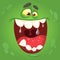Cartoon monster face. Vector Halloween green monster avatar.