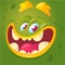 Cartoon monster face. Vector Halloween green monster avatar with wide smile.