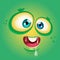 Cartoon monster face. Vector Halloween green monster avatar with wide smile.