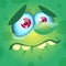 Cartoon monster face. Vector Halloween green sad monster crying.