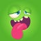 Cartoon monster face. Vector Halloween green tired cool monster avatar. Great for print.