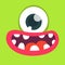 Cartoon monster face. Vector Halloween one eyed  monster cyclops avatar with wide smile.