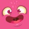 Cartoon monster face. Vector Halloween pink monster avatar