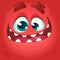 Cartoon monster face. Vector Halloween red monster avatar with wide smile.