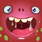 Cartoon monster face. Vector Halloween red monster avatar with wide smile.