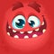 Cartoon monster face. Vector Halloween red monster avatar with wide smile