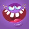Cartoon monster face. Vector Halloween violet monster avatar.