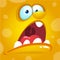 Cartoon monster face. Vector Halloween yellow screaming monster avatar.