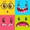 Cartoon monster faces set. Vector set of four Halloween monster faces.