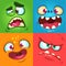 Cartoon monster faces set. Vector set of four Halloween monster faces.