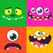 Cartoon monster faces set. Vector set of four Halloween monster faces or avatars