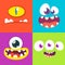 Cartoon monster faces set. Vector set of four Halloween monster faces or avatars
