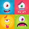Cartoon monster faces set. Vector set of four Halloween monster faces with different expressions. One-eyed monsters illustration.