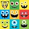 Cartoon monster faces vector set. Cute square