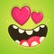 Cartoon Monster In Love with a heart shaped eyes. Vector Halloween green monster avatar for St. Valentine`s Day.