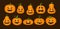 Cartoon monster orange pumpkins, jack lantern for Halloween party greeting card, spooky creepy facial smiles on carved