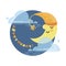 Cartoon month. SWEETHEART. Baby emblem. Moon, ladybug and cloud on blue sky background.