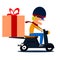 Cartoon moped driver with cargo.