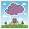 Cartoon mosque with blank talk bubble the sky and cloud