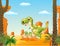 Cartoon Mother and baby dinosaur hatching with the desert background