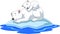 Cartoon mother and baby polar bear sleeping on ice floe