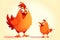 Cartoon mother chicken teaches the chick