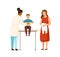 Cartoon mother and child boy visit therapist at clinic vector flat illustration. Female black skin doctor examination
