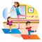Cartoon Mother with Children Doing Exercise on Mat