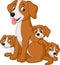 Cartoon mother dog with her cute puppies
