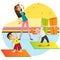 Cartoon Mother Exercise with Children Family Yoga