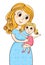 Cartoon mother with litle girl