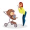 Cartoon Mother Make Picture of Son in Stroller