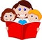 Cartoon Mother reading book to her children