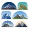 Cartoon mountain side vector landscapes. Outdoor hill tops isolated collection