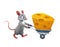 Cartoon mouse and cheese in wheelbarrow, character