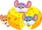 Cartoon mouse hiding inside cheddar cheese