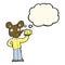 cartoon mouse holding cheese with thought bubble