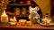 cartoon mouse in the kitchen on the table with cheese as a chef, made with Generative AI