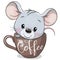 Cartoon Mouse is sitting in a Cup of coffee