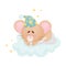 Cartoon mouse sleeping on a cloud. Vector illustration.