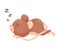 Cartoon mouse sleeps. Vector illustration on white background.