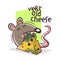 Cartoon mouse with very old cheese