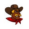 Cartoon moustached cowboy with leather hat